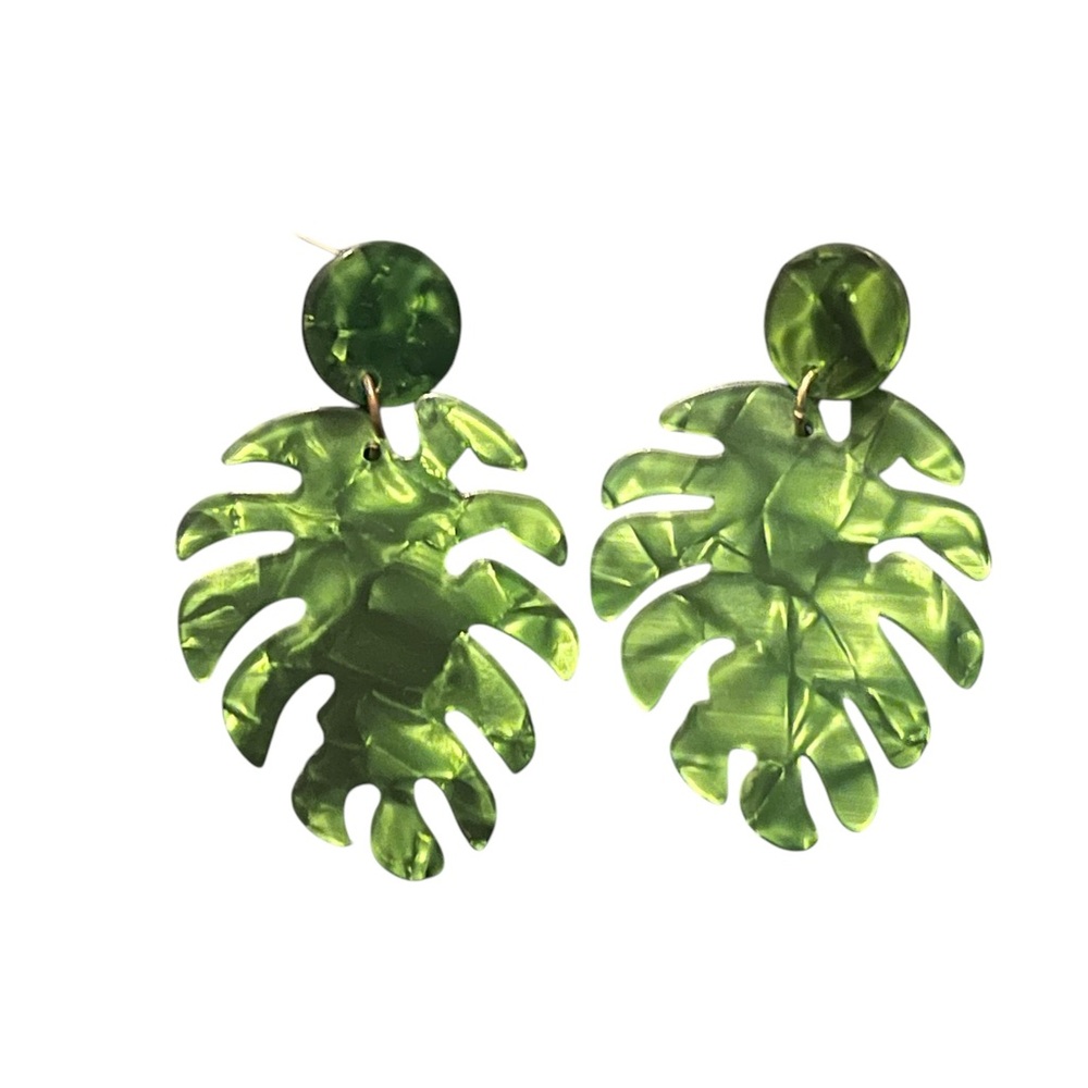 Green acrylic palm leaf earrings